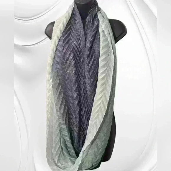 Wrap, Scarf  Pleated Ombre Mint and Metallic Silver. - Picture 2 of 5